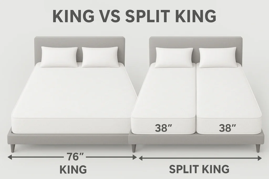 Side-by-side king vs split king top-down graphic